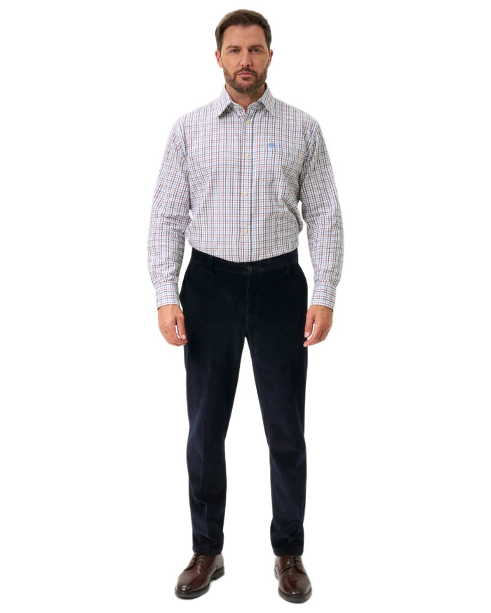 Navy coloured Alan Paine Mens Cord Trousers on white background #colour_navy