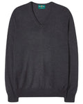 Charcoal coloured Alan Paine Mens Millbreck Merino Wool V-Neck Jumper on white background #colour_charcoal