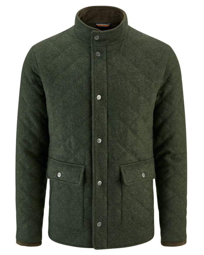 Olive coloured Alan Paine Mens Richmond Quilted Jacket on white background #colour_olive