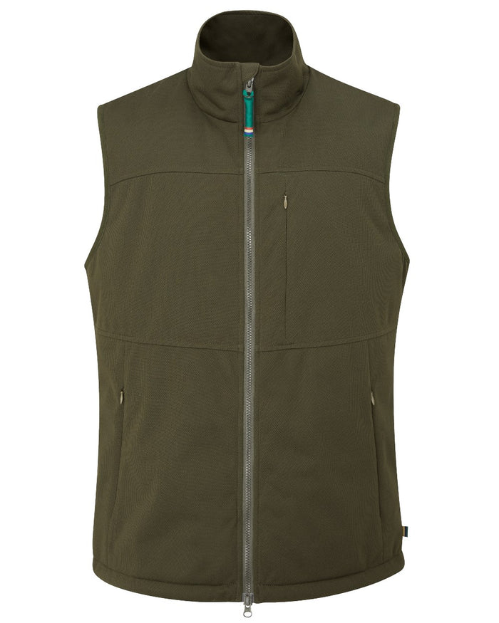 Olive coloured Alan Paine Mossley Mens Windstopper Gilet on white background #colour_olive