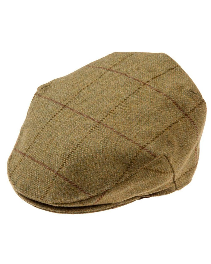 Lichen coloured Alan Paine Rutland Waterproof Tweed Flat Cap on white background #colour_lichen