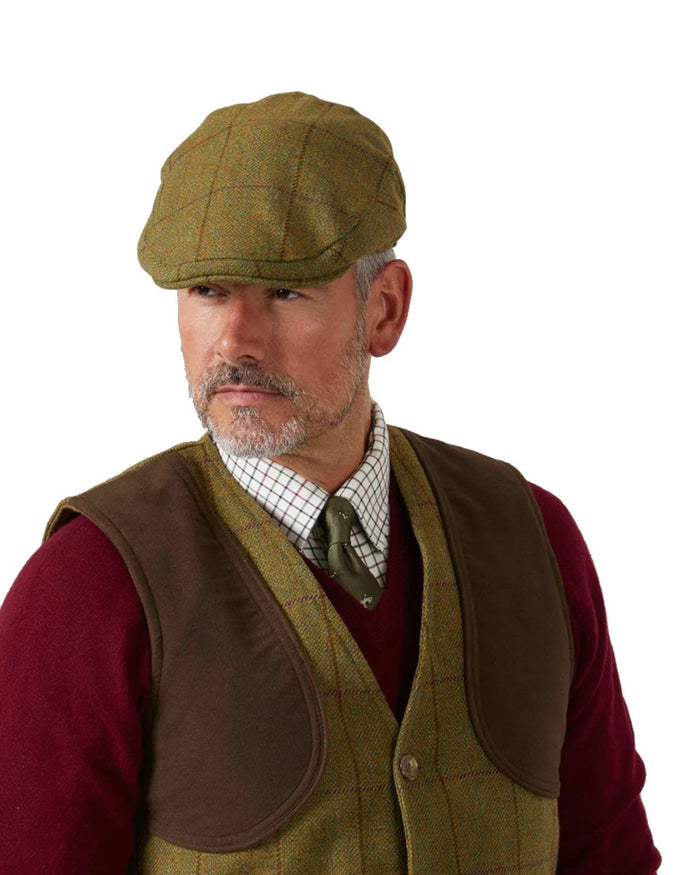 Alan Paine Rutland Waterproof Tweed Flat Cap in Lichen #colour_lichen