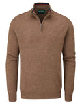 Tobacco coloured Alan Paine Streetly Half Zip Mock Neck Jumper on white background #colour_tobacco