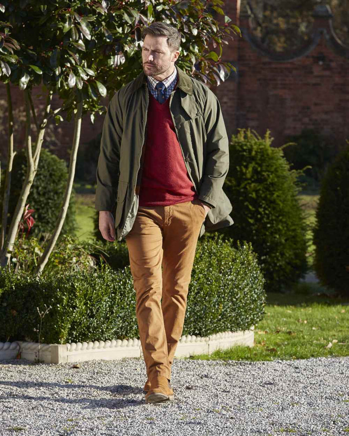 Olive coloured Alan Paine Surrey Mens Jacket on street background #colour_olive