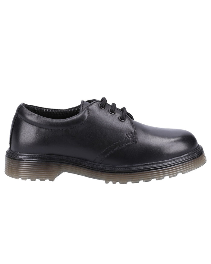 Black Coloured Amblers Aldershot Leather Gibson Shoes on a white background #colour_black