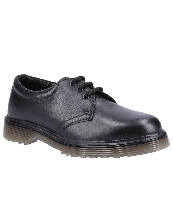 Black Coloured Amblers Aldershot Leather Gibson Shoes on a white background #colour_black