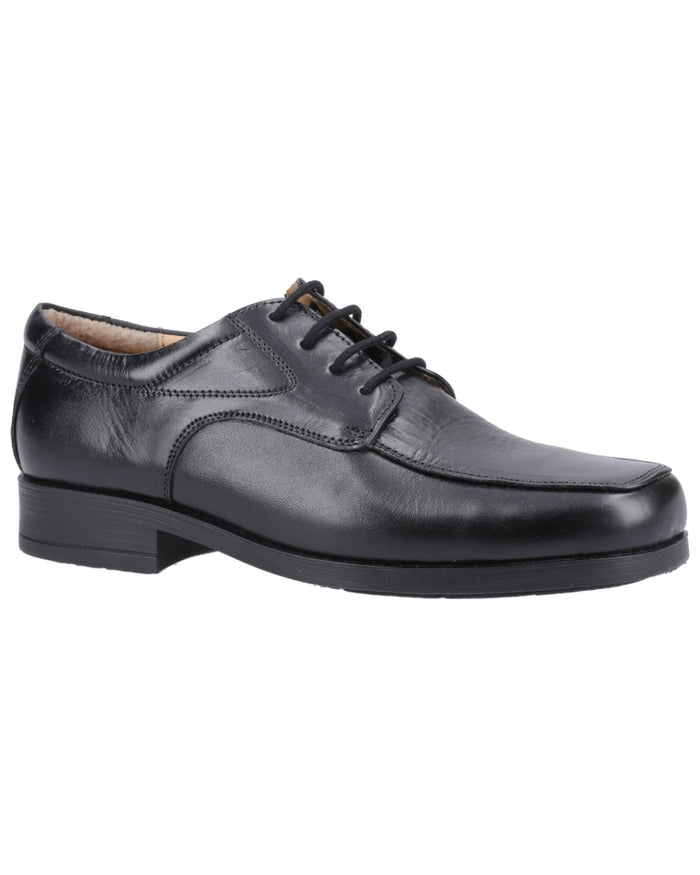 Black coloured Amblers Birmingham Lace Gibson Shoes on a white background #colour_black