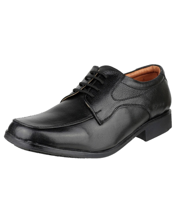 Black coloured Amblers Birmingham Lace Gibson Shoes on a white background #colour_black