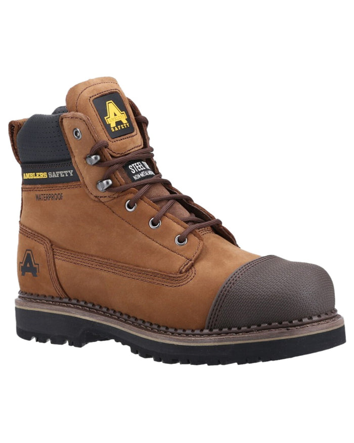 Brown Coloured Amblers Safety AS233 Austwick Waterproof Safety Boots on a white background #colour_brown