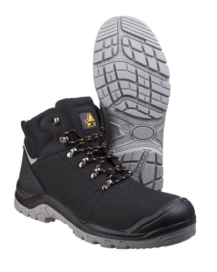 Black Coloured Amblers Safety AS252 Delamere S3 SRC Water Resistant Safety Boots on a white back ground #colour_black