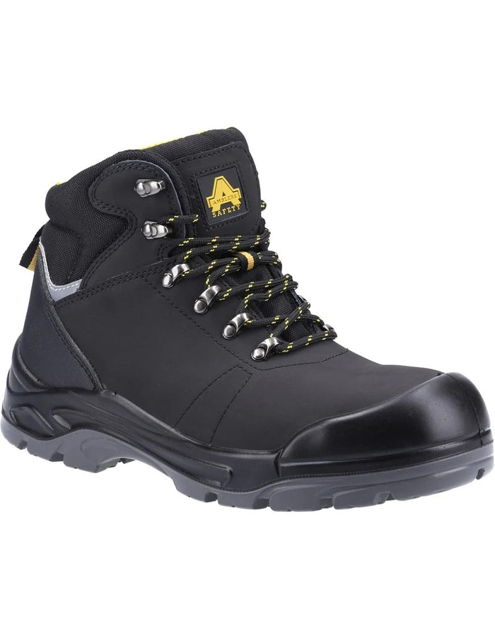 Black Coloured Amblers Safety AS252 Delamere S3 SRC Water Resistant Safety Boots on a white back ground #colour_black