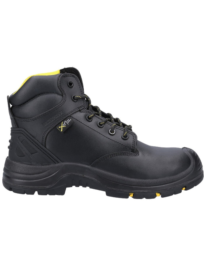 Black Coloured Amblers Safety AS303C Wrekin S3 SRC Waterproof Safety Boots on a white back ground #colour_black