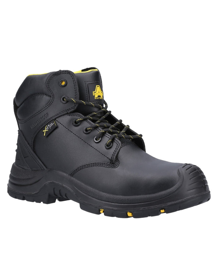 Black Coloured Amblers Safety AS303C Wrekin S3 SRC Waterproof Safety Boots on a white back ground #colour_black