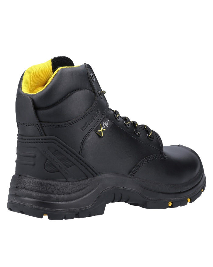 Black Coloured Amblers Safety AS303C Wrekin S3 SRC Waterproof Safety Boots on a white back ground #colour_black
