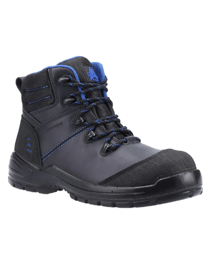 Black coloured Amblers Safety AS308C Waterproof Safety Boots on white background #colour_black
