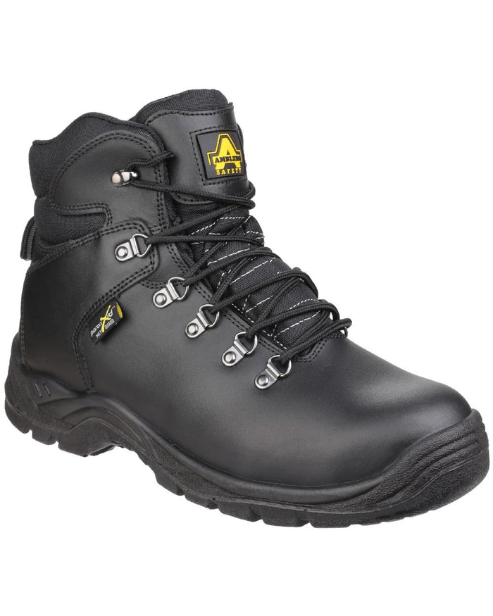Black Coloured Amblers Safety AS335 Poron XRD Internal Metatarsal Safety Boots on a white background #colour_black