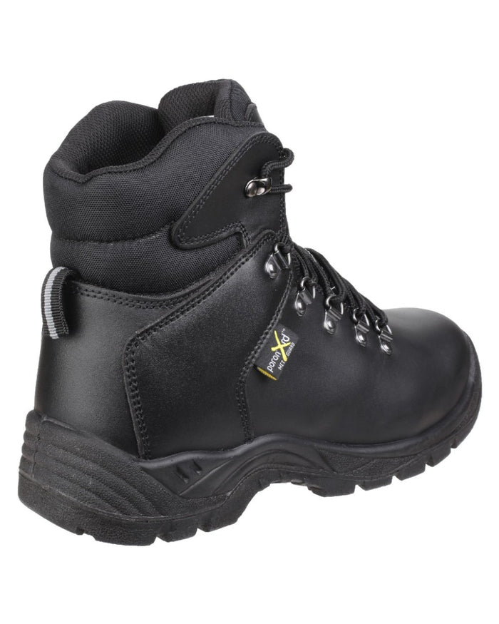Black Coloured Amblers Safety AS335 Poron XRD Internal Metatarsal Safety Boots on a white background #colour_black