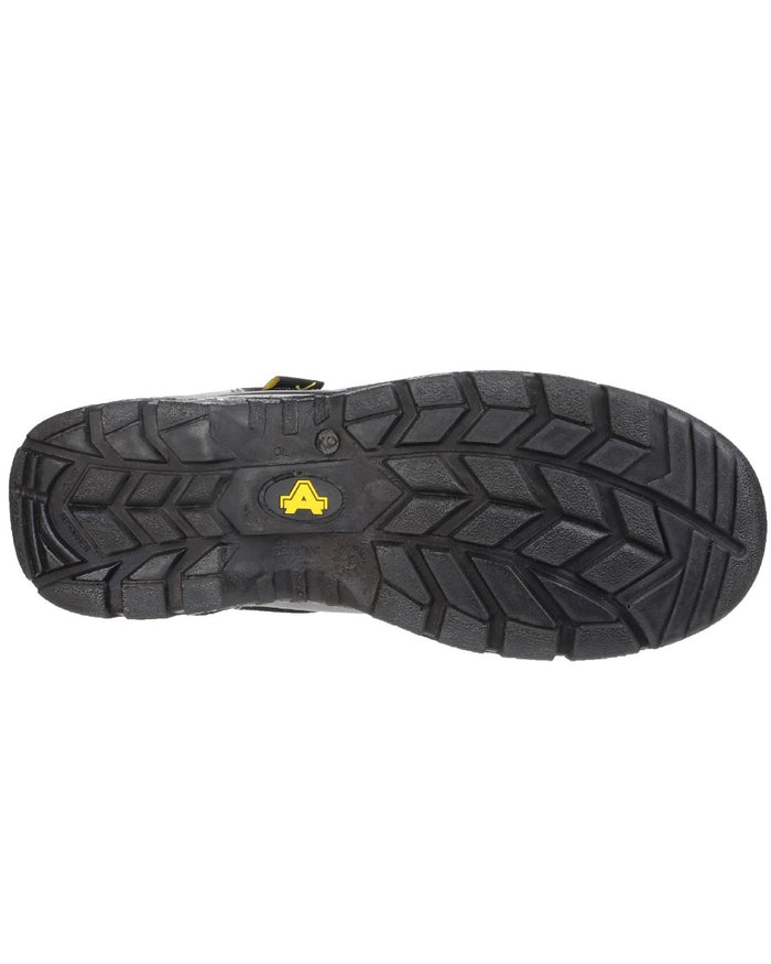 Black Coloured Amblers Safety AS335 Poron XRD Internal Metatarsal Safety Boots on a white background #colour_black
