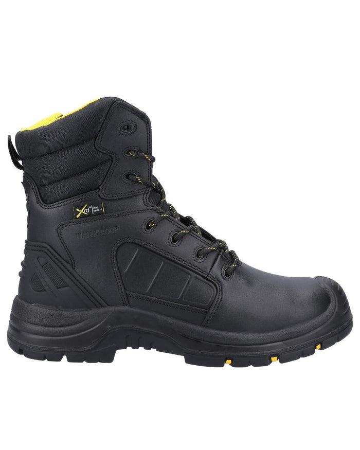 Black Coloured Amblers Safety AS350C Berwyn Hi-Leg Waterproof Safety Boots on a white background #colour_black