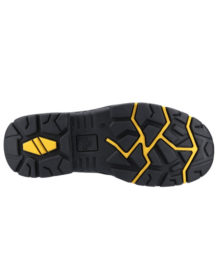 Black Coloured Amblers Safety AS350C Berwyn Hi-Leg Waterproof Safety Boots Sole on a white back ground #colour_black