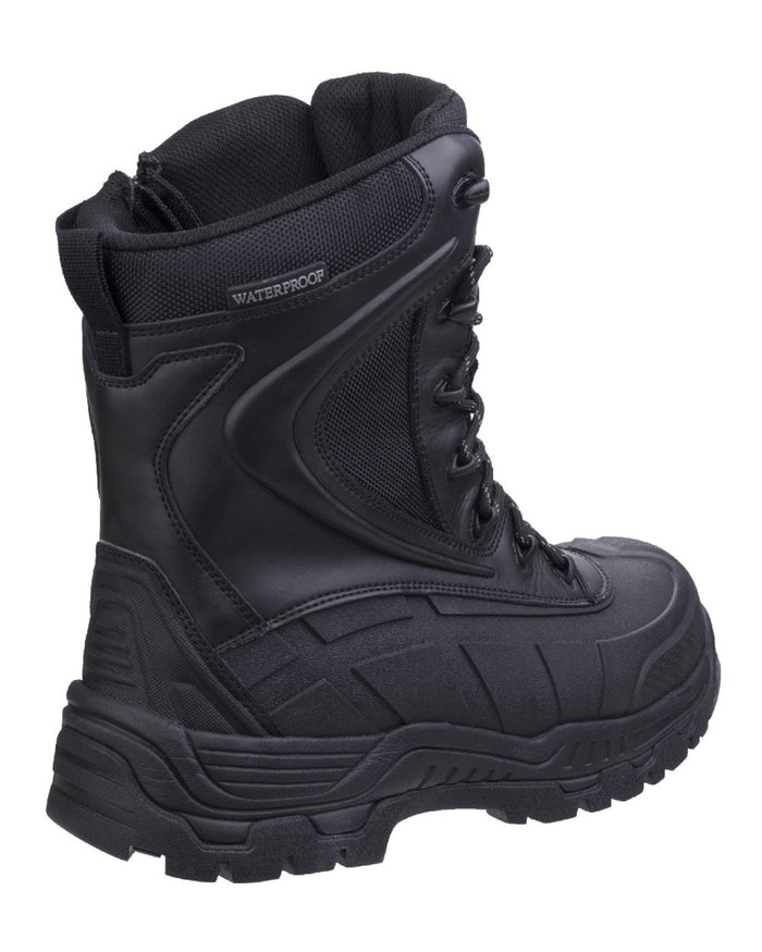 Black Coloured Amblers Safety AS440 Skomer Src Hybrid Hi-Leg Waterproof Safety Boots on a white back ground #colour_black