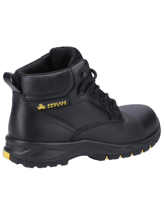 Black Coloured Amblers Safety AS605C Safety Boots on a white background #colour_black