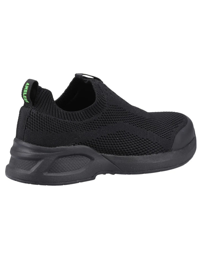 Black coloured Amblers Safety AS609 Fleur Safety Trainers on a white background #colour_black