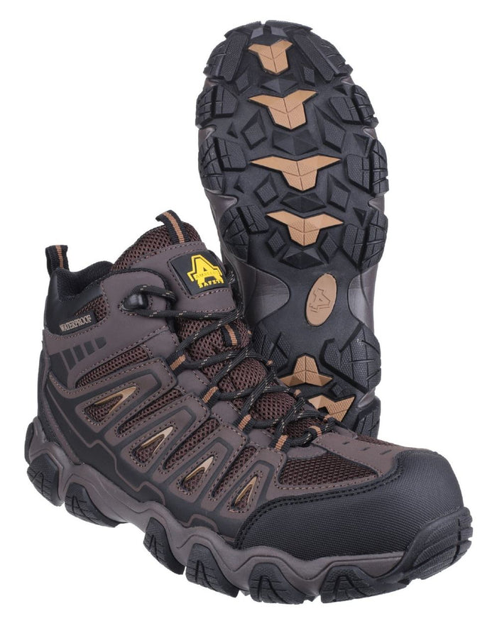 Brown coloured Amblers Safety AS801 Rockingham Waterproof Safety Hiker Boots on white background #colour_brown