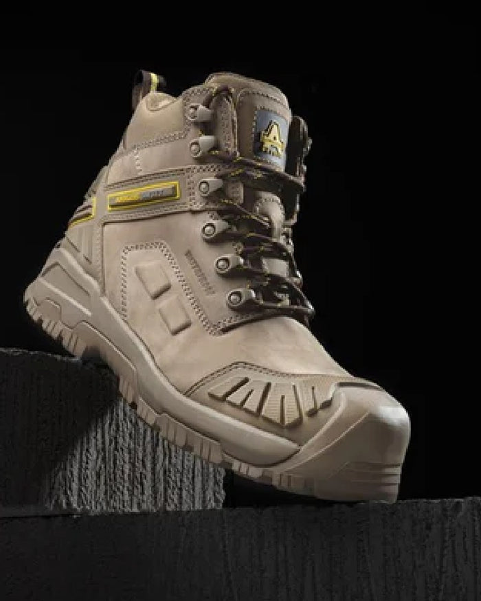Stone coloured Amblers Safety AS965C Stone Safety Boots on black background #colour_stone