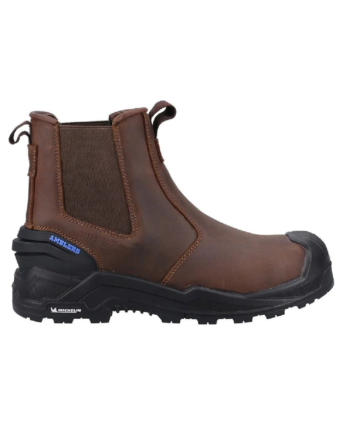 Brown coloured Amblers Safety AS982C Conway Waterproof Dealer Boots on white background #colour_brown