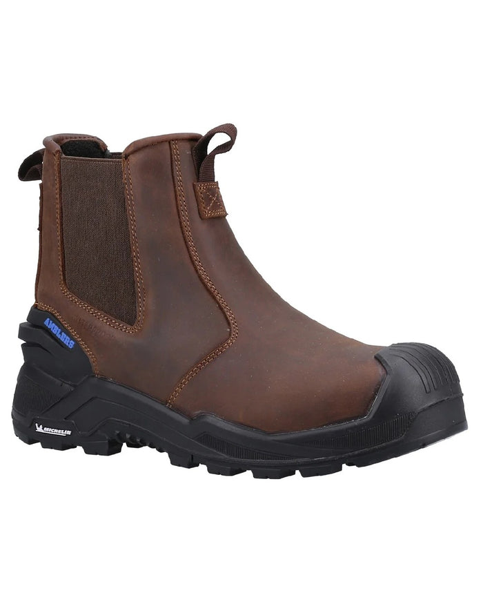 Brown coloured Amblers Safety AS982C Conway Waterproof Dealer Boots on white background #colour_brown