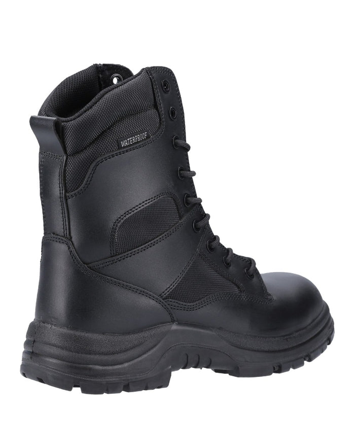 Black Coloured Amblers Safety Combat Hi-Leg Waterproof Boots on a white background #colour_black
