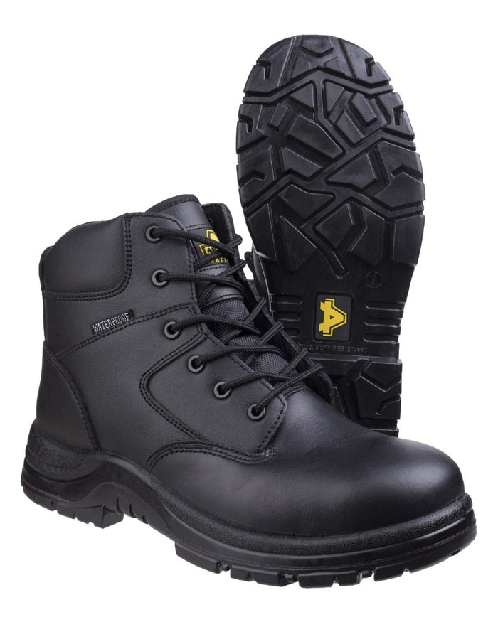 Black Coloured Amblers Safety FS006C Safety Boots on a white background #colour_black