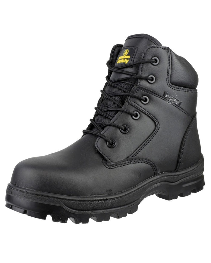 Black Coloured Amblers Safety FS006C Safety Boots on a white background #colour_black