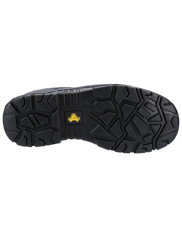 Black Coloured Amblers Safety FS009C Hi-leg Safety Boots Soleon a white background #colour_black