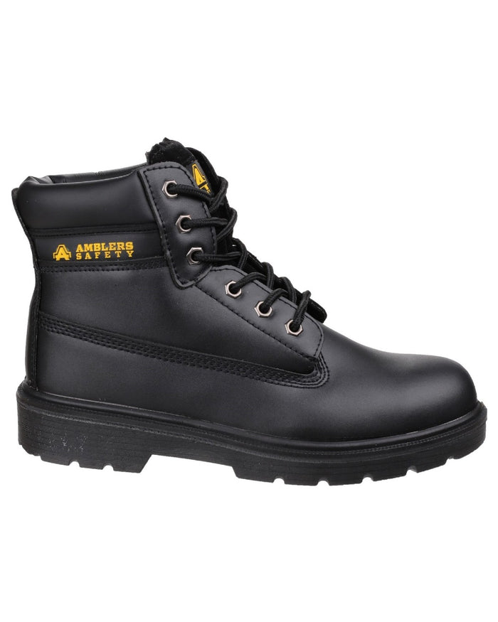 Black Coloured Amblers Safety FS112 Safety Boots on a white background #colour_black