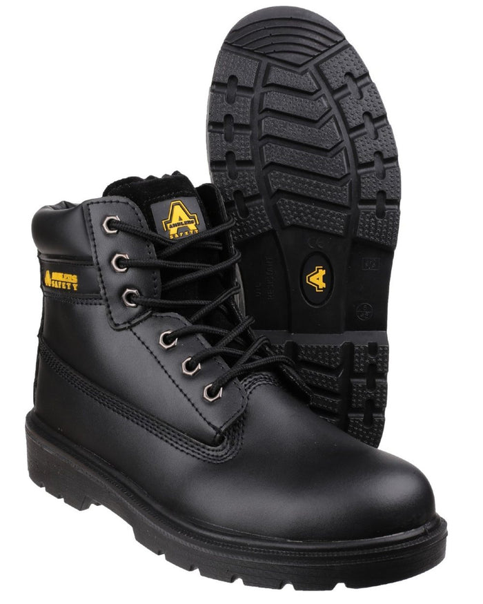 Black Coloured Amblers Safety FS112 Safety Boots on a white background #colour_black