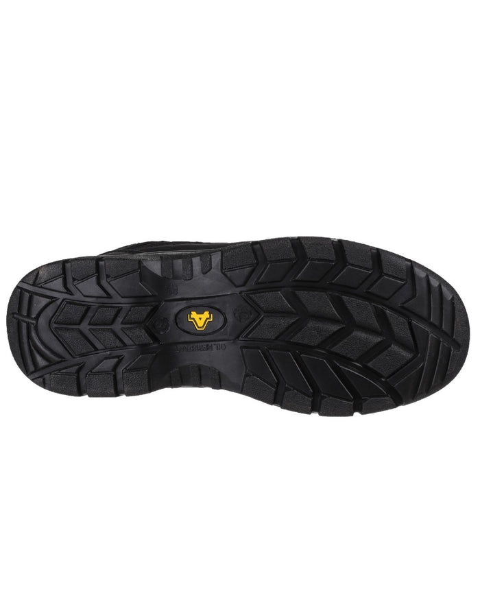 Black Coloured Amblers Safety FS214 Vegan Friendly Safety Shoes Sole on a white background #colour_black