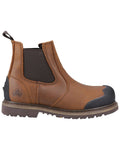 Brown Coloured Amblers Safety FS225 Goodyear Welted Waterproof Pull On Chelsea Safety Boots on a white background #colour_brown