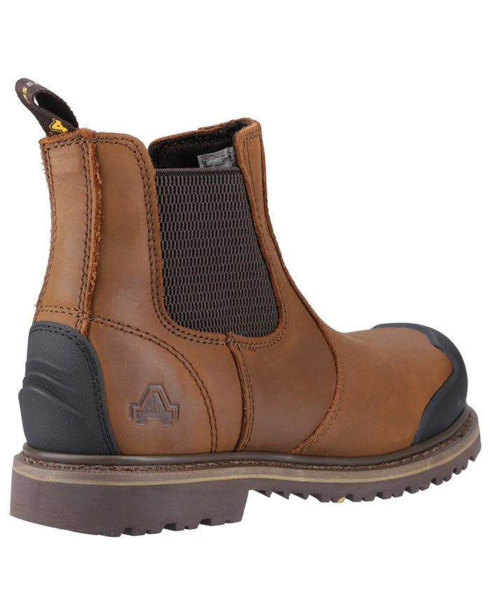 Brown Coloured Amblers Safety FS225 Goodyear Welted Waterproof Pull On Chelsea Safety Boots on a white background #colour_brown