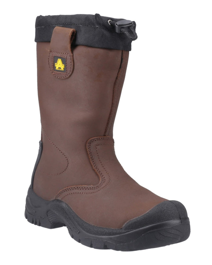 Brown Coloured Amblers Safety FS245 Antistatic Pull On Safety Rigger Boots on a white background #colour_brown