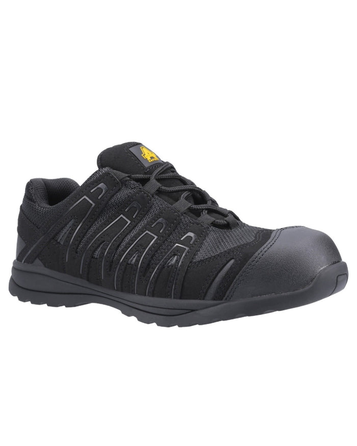 Black Coloured Amblers Safety FS40C Safety Trainers on a white background #colour_black