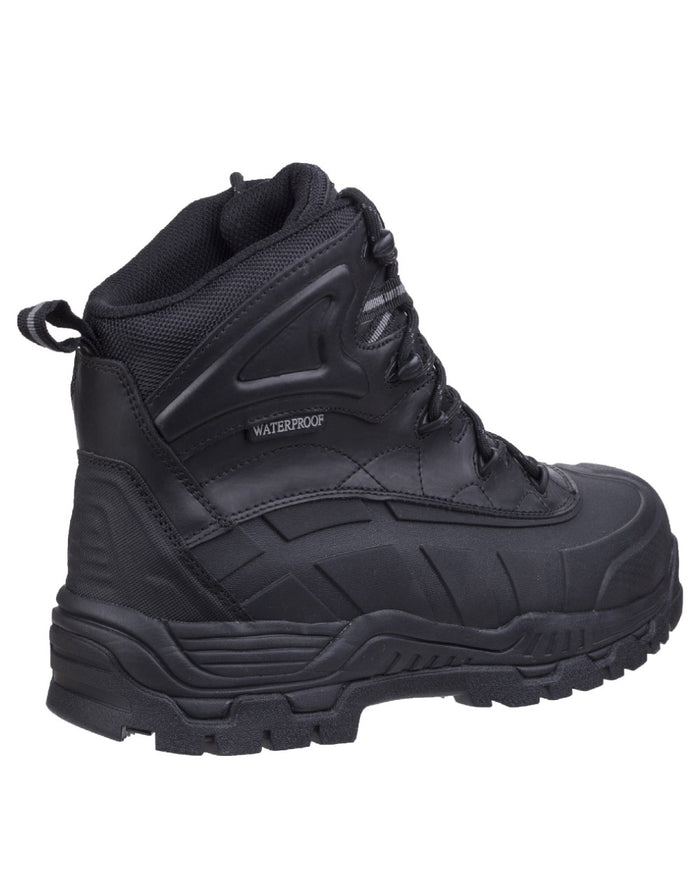 Black Coloured Amblers Safety FS430 Orca Hybrid Waterproof Non-Metal Safety Boots on a white background #colour_black