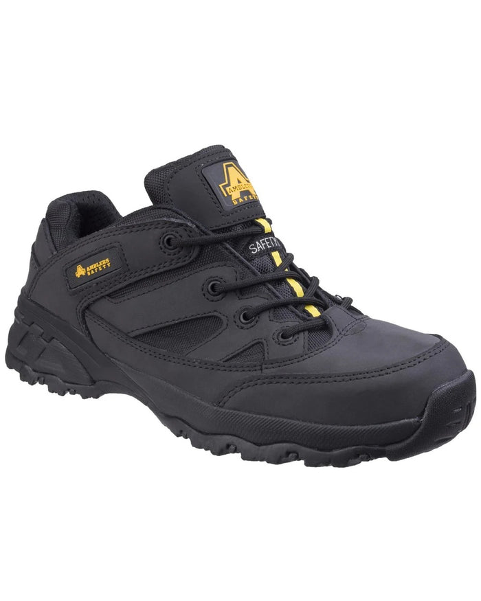 Black Coloured Amblers Safety FS68C Fully Composite Metal Free Safety Trainer on a white background #colour_black