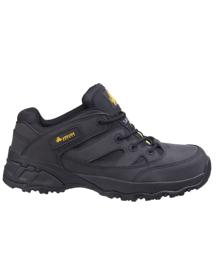 Black Coloured Amblers Safety FS68C Fully Composite Metal Free Safety Trainer on a white background #colour_black