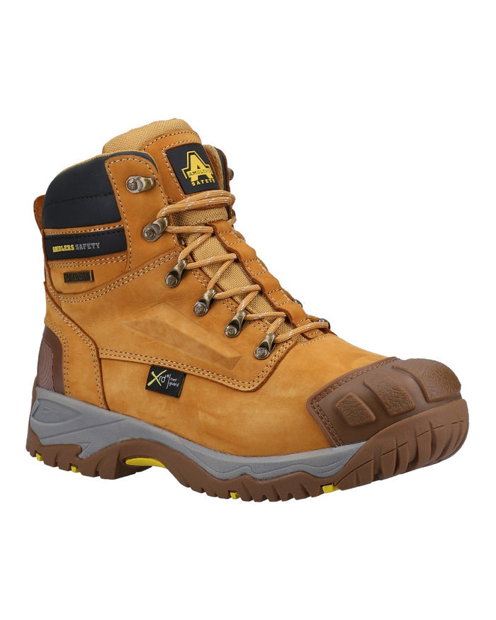 Honey Coloured Amblers Safety FS986 Waterproof Safety Boots on a white background #colour_honey