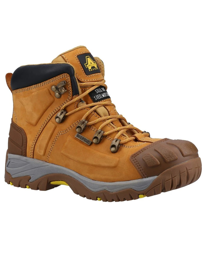 Honey Coloured Amblers Safety Mens FS33 Waterproof Safety Boots on a White backgroud #colour_honey