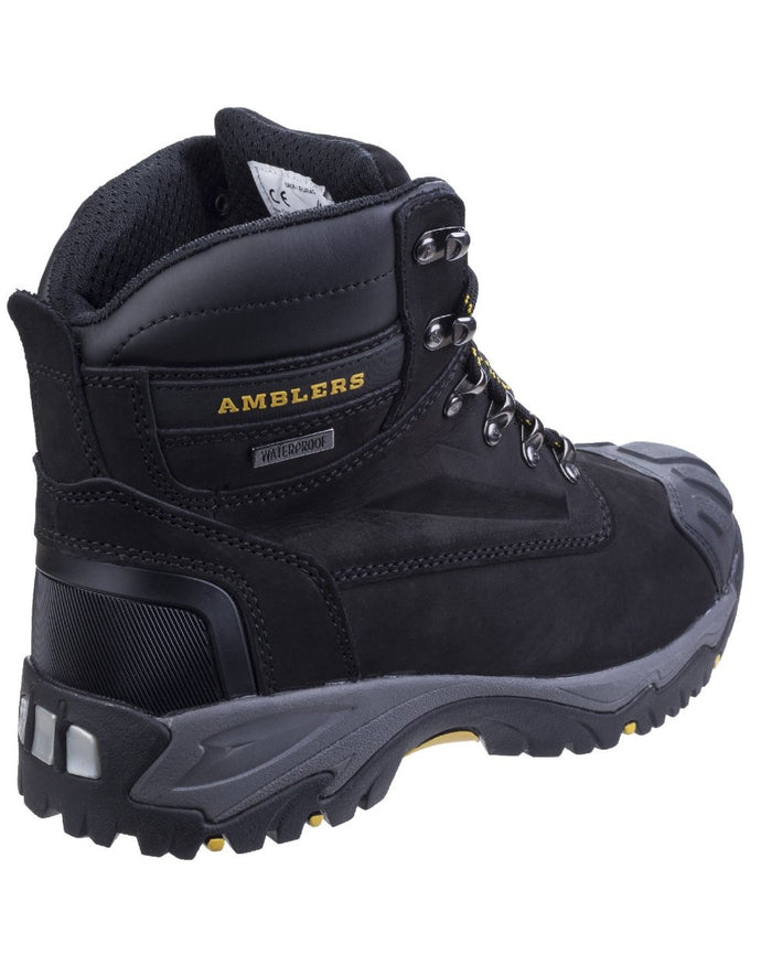 Black Coloured Amblers Safety Mens FS987 Waterproof Safety Boots on a white background #colour_black