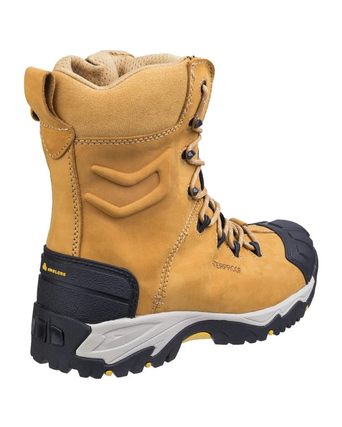 Honey coloured Amblers Safety Mens FS998 Waterproof S3 SRC Safety Boots on white background #colour_honey