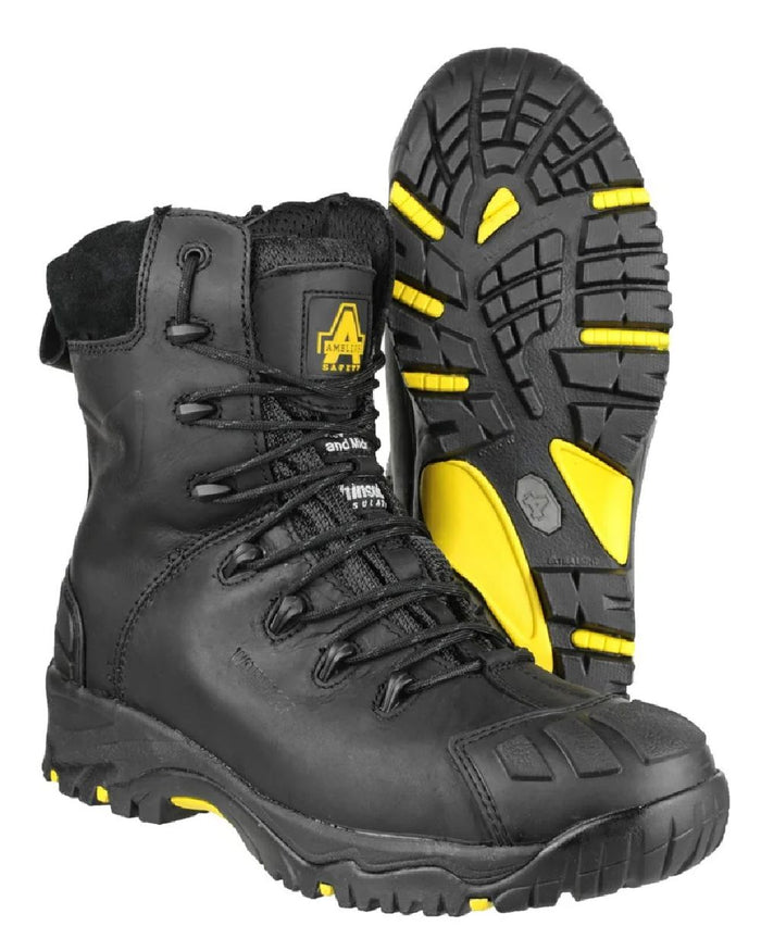 Black coloured Amblers Safety Mens FS999 Waterproof S3 SRC Safety Boots on white background #colour_black
